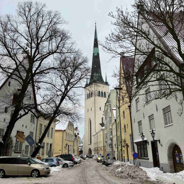 Cathedral steeple and buildings in Tallinn, Estonia. Day trip to magical Tallinn