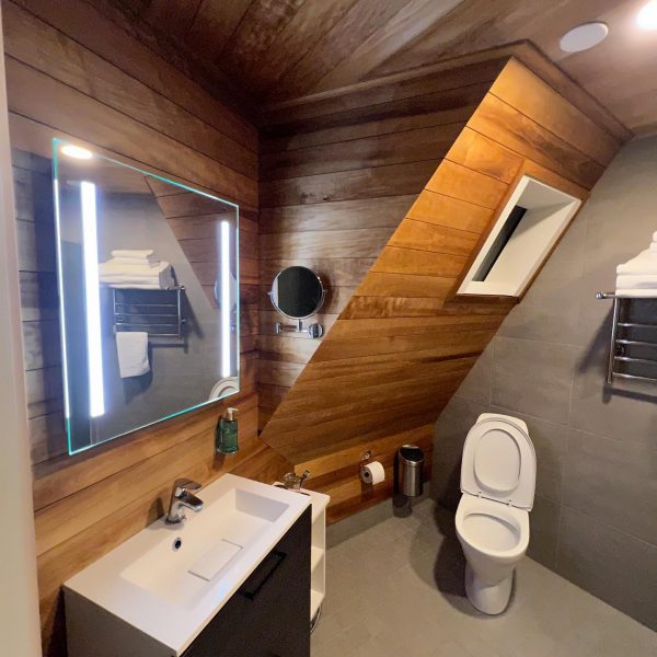 Hotel bathroom accommodations in Saariselka, Finland. Arriving in Santa Claus Village
