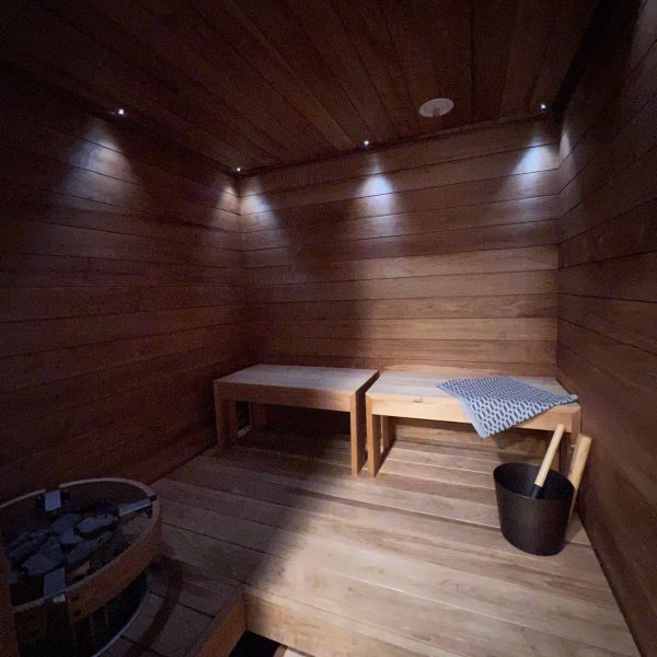 Hotel sauna in Saariselka, Finland. Arriving in Santa Claus Village