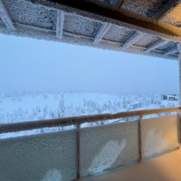 View from frozen hotel balcony in Kemi, Finland. The Polar Explorer Icebreaker, Sweden