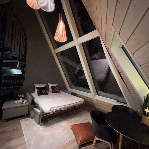Hotel bedroom accommodations in Saariselka, Finland. Arriving in Santa Claus Village
