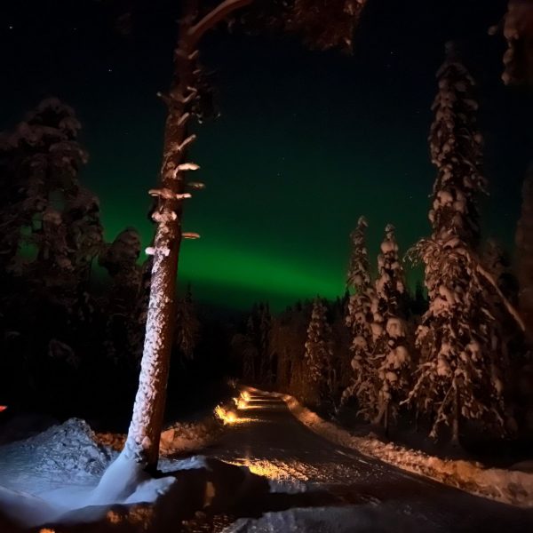 Northern lights in Saariselka, Finland. Arriving in Santa Claus Village