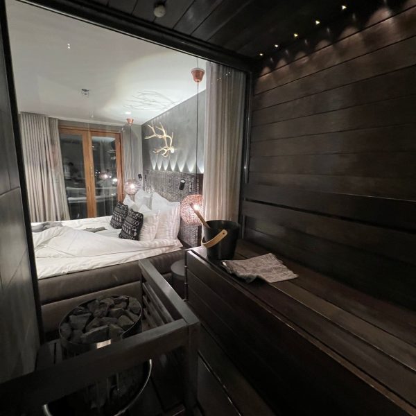 Hotel badroom and sauna in Helsinki, Finland. Helsinki bike, sauna in the room & Messi