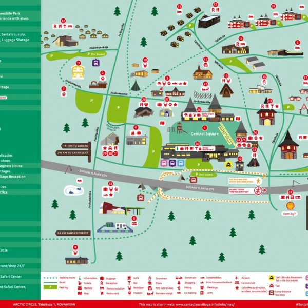 Map of Santa Claus village in Saariselka, Finland. Arriving in Santa Claus Village