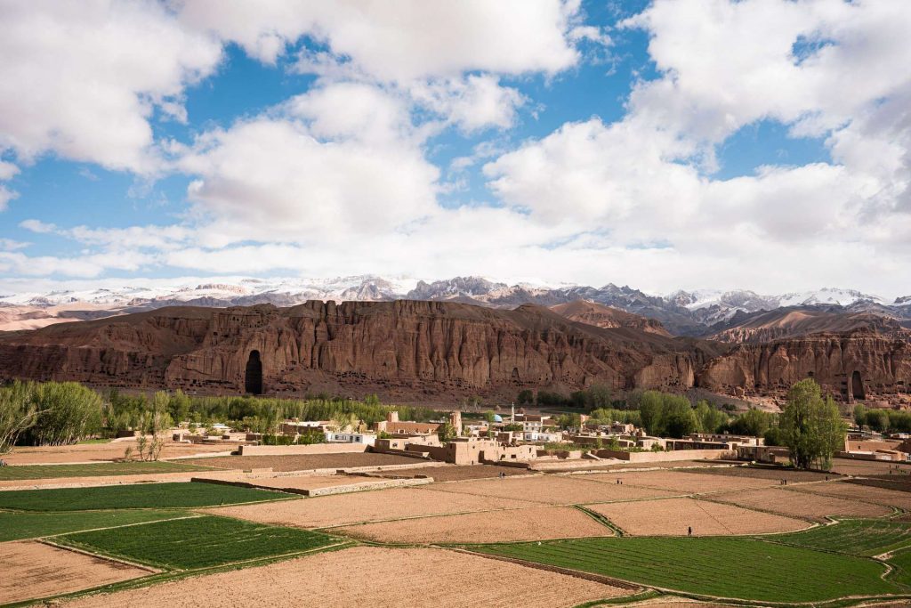 Mountains and houses in Bamiyan, Afghanistan. Bamiyan, Qlukhi & The Buddhas