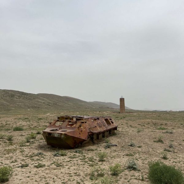 War relic in the desert in Ghazi, Afghanistan. Sandstorm, bricks & cramps; Kabul to Kandahar