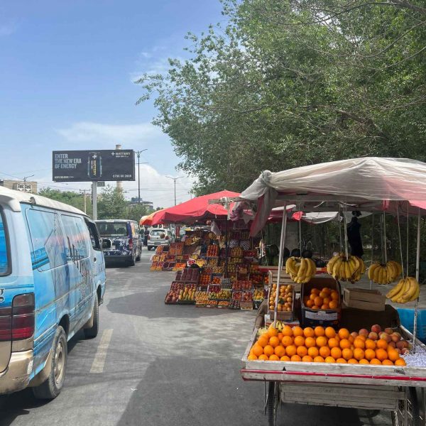Fruit stands along the street in Jalalabad, Afghanistan. Worst food poisoning, Jalalabad