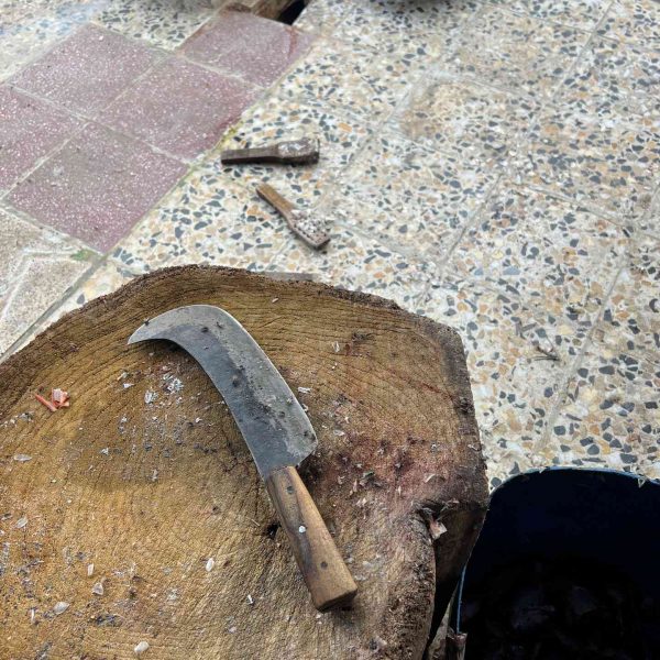 Knife and chopping board in Jalalabad, Afghanistan. Worst food poisoning, Jalalabad