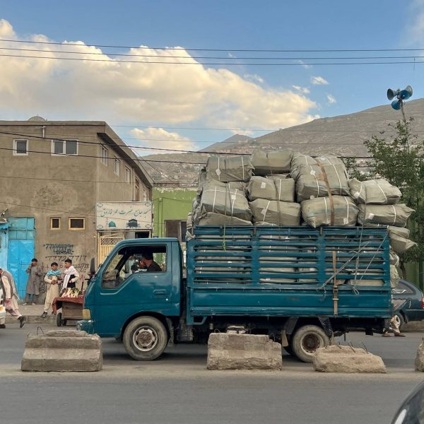Cargo truck full of load in Kabul, Afghanistan. Reprimanded by the Taliban