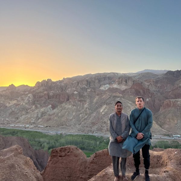 David Simpson with local guy and the mountains in Bamiyan, Afghanistan. Bamiyan, Qlukhi & The Buddhas