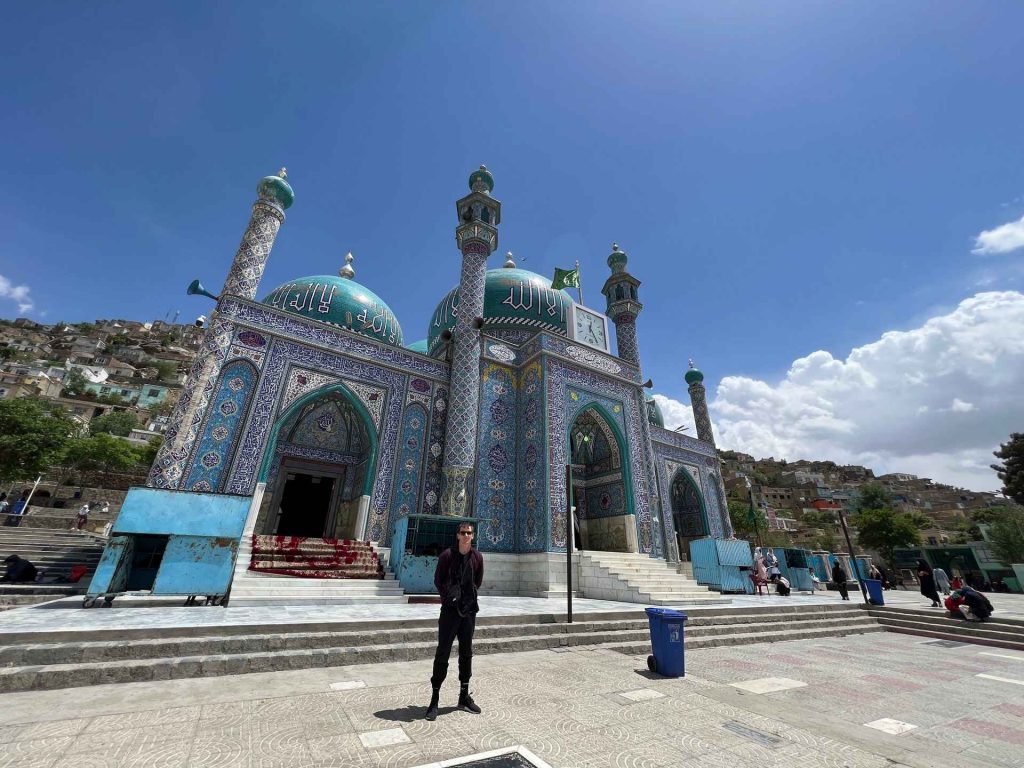 David Simpson and mosque in Kabul, Afghanistan. Reprimanded by the Taliban