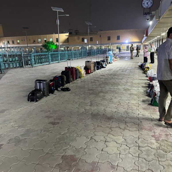 Luggage inspection at train station in Iraq. Iraqi sleeper train