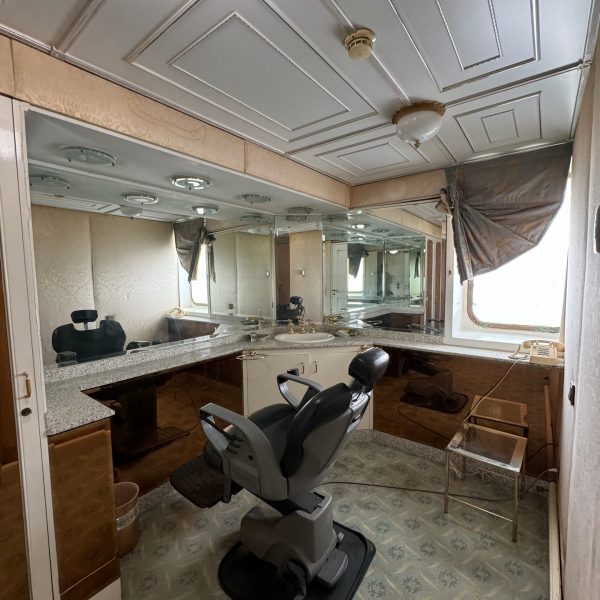 Barber chair of Basrah Breeze in Iraq. Private tour of Saddam's yacht