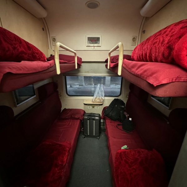 Bunk beds inside sleeper train cabin in Baghdad in Iraq. Iraq v Indonesia in Basra
