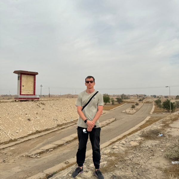 David Simpson standing at Al Awja in Iraq. Saddam’s hometown, ISIS headquarters & Mosul