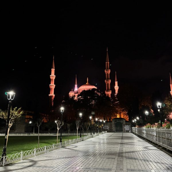 Mosque at night in Turkey. Iraq v Indonesia in Basra
