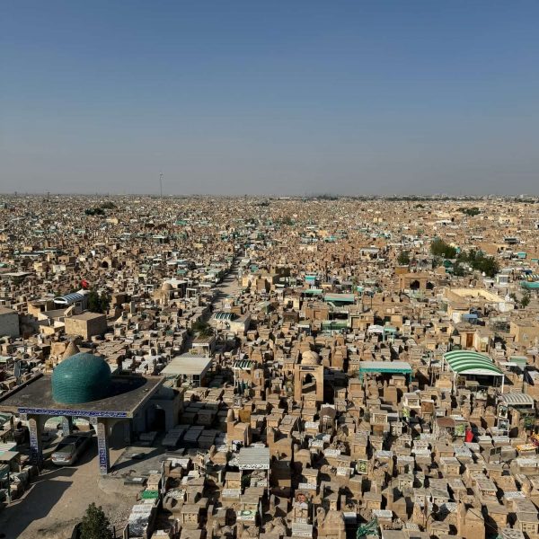 Aerial view of Wadi Al Salam cemetery in Iraq. World’s largest cemetery & sweets