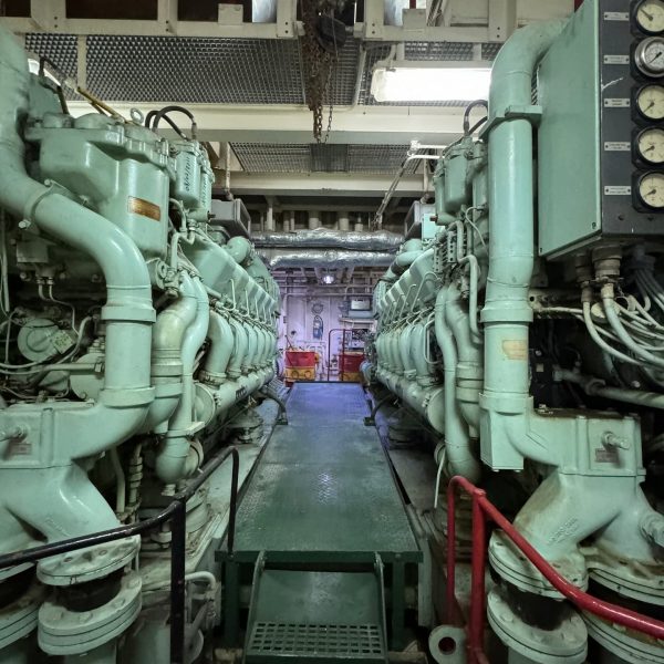 Engine room of Basrah Breeze in Iraq. Private tour of Saddam's yacht