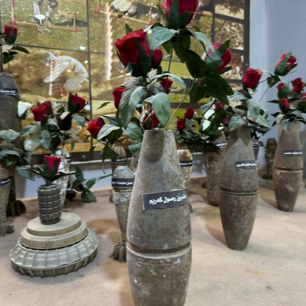 Flower vase made of bomb casings at museum in Iraq. Saddam's torture house, Erbil & Sulaymaniyah