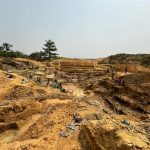 Local miners working the diamond mine in Kenema in Sierra Leone. Diamond and gold mines of Sierra Leone